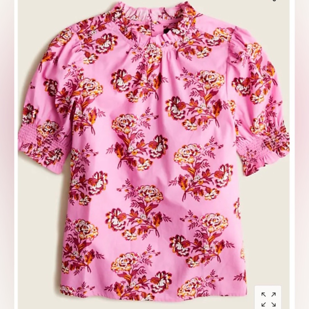 J crew Smocked puff sleeve top in marigold bouquets. Size Medium. New with tag.